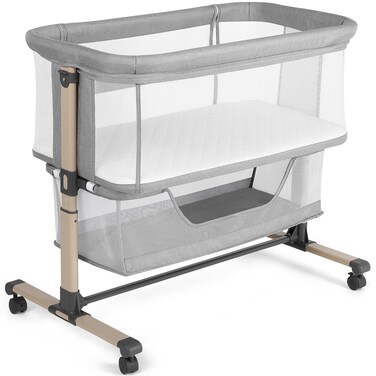 Cowiewie Bassinet Bedside Sleeper Breathable and Adjustable Light Grey