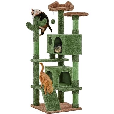 Yaheetech Cactus Cat Tree for Indoor Cats Green MultiLevel Tower