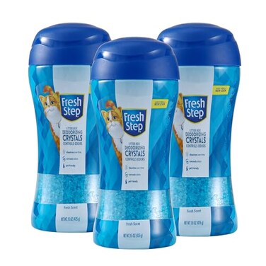 Fresh Step Cat Litter Crystals Deodorizer Non Toxic Odor Neutralizing Crystals for Litter Boxes That Help Control Smells and Keep Home Areas Fresh Fresh Scent 15 Ounce 3 Pack