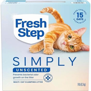 Fresh Step Simply Unscented Multi Cat Clumping Cat Litter Low Dust Odor Control with Activated Charcoal Tech Compatible in Automatic Litter Boxes 14 lb