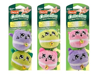 Hartz Cattraction with Silver Vine Catnip Macaron Mice 2 PackAll Breed Sizes