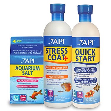 API Aquarium Starter Bundle Pack One 1 Quick Start 16 oz one 1 Stress Coat 16 oz one 1 Aquarium Salt 16 oz