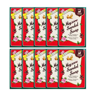 Mysore Sandal Soaps Pack of 10 75 gr Bars