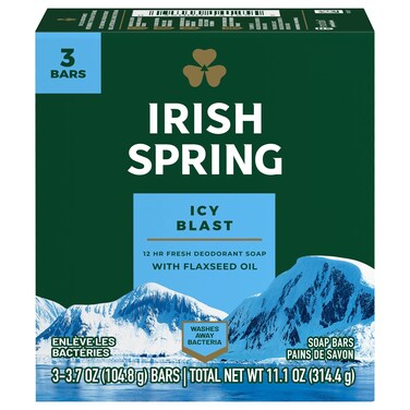 Irish Spring Bath Bar 3 x 375 Oz bars Icy Blast 1125 Oz