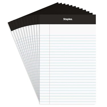 STAPLES Notepads 5 x 8 Narrow Ruled White 50 SheetsPad 12Pack