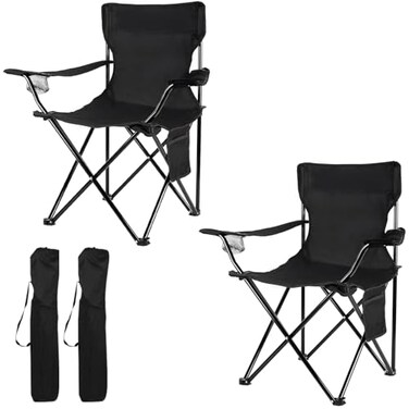 Damei century Folding Camping Chairs for Beach Lawn Yard 2Pack Black