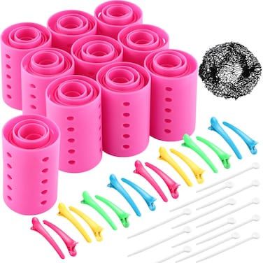 WILLBOND 141 Pieces Hair Rollers Set Include 60 Plastic Hair Rollers Pink6 Size