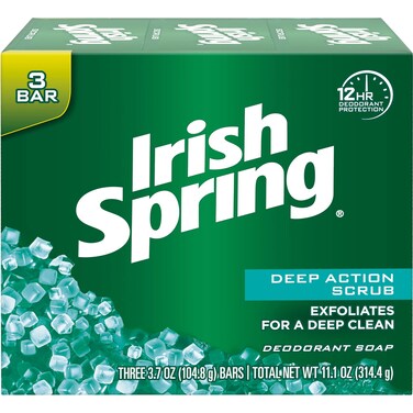 Irish Spring Deodorant Bar Soap Clean Scrub 375 oz bars 3 ea Pack of 2