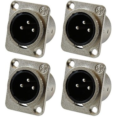GLS Audio XLR Male Jack 3 Pin Panel Mount Jacks D Series Size XLRM 4 Pack