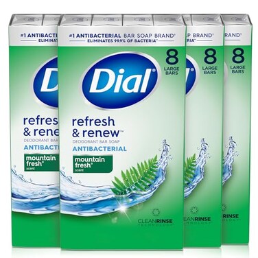 Dial Antibacterial Bar Soap, RefreshRenew, Mountain Fresh, 4 oz, 32 Bars