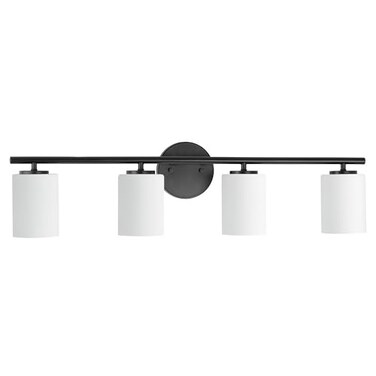 Progress Lighting Replay Collection 4Light Etched Glass Modern Bath Vanity Light Textured Black