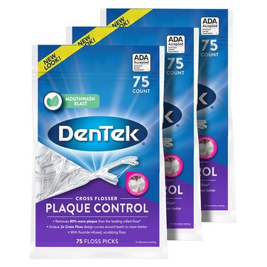 DenTek Cross Flosser Plaque Control Floss Picks XShaped Floss 75 Count 3 Pack