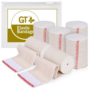 GT Cotton Elastic Bandage w Hook and Loop Closure on Both Ends 3 Width 6 Pack