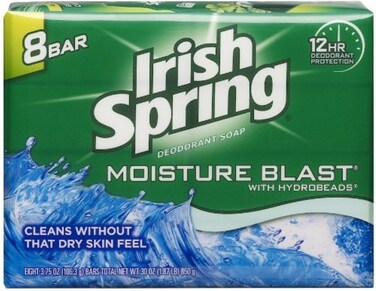 Irish Spring Deodorant Bar Soap Moisture Blast with HydroBeads 375Oz Pack of 2