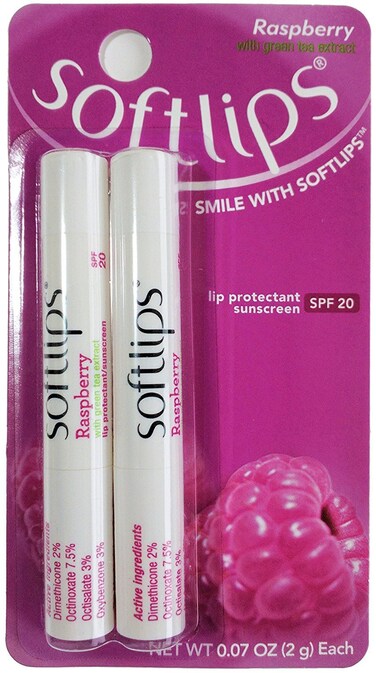 Softlips Lip Protectant sunscreen SPF 20 Raspberry with Green Tea Extract 2 ea