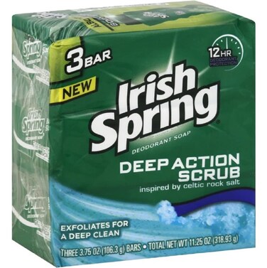 Irish Spring Deep Action SmootheningMoisturizingExfoliating Scrub Bar Soap 3 Pack