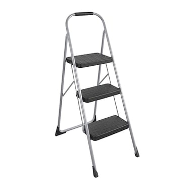 Cosco 11408PBL1E Three Step Big Step Folding Step Stool with Rubber Hand Grip Grey