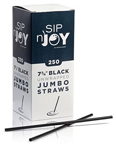 Crystal Ware 250Pack Plastic Straws 775 Inches Long Drinking Straws Standard Size Bulk Pack Black