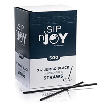 Crystal Ware 500Pack Plastic Straws 775 Inches Long Drinking Straws Standard Size Bulk Pack Black