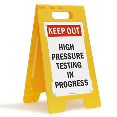 SmartSign Keep out High Pressure Testing in Progress Folding Floor Sign 25 x 12 Plastic