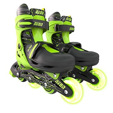 Yvolution Neon Skates Inline Skates for Kids with LED Wheels Adjustable Sizing Green 122