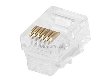 Monoprice 6P6C RJ12 Modular Plugs For Round SolidStranded Cable 1u 3 Prongs 50 Pack Clear