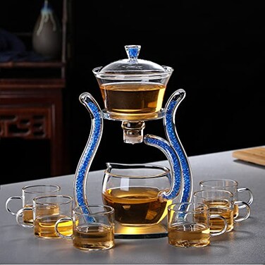 RORA Lazy Kungfu Glass Tea Set Semi Automatic Drip Rotating with Infuser Glass Teapot Set 6 cups