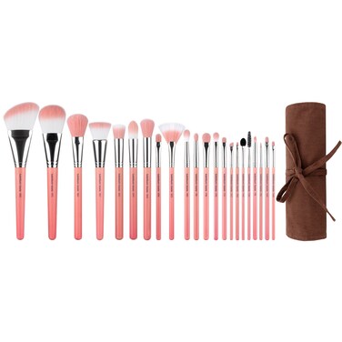 Bdellium Tools Professional Makeup Brush Pink Bambu Series Deluxe 22pc Brush Set with RollUp Pouch