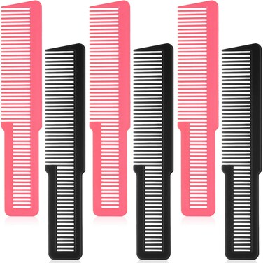 Patelai 6 Pieces Clipper Barber Comb Professional Flat Top Combs for Stylists and BarbersBlack Pink