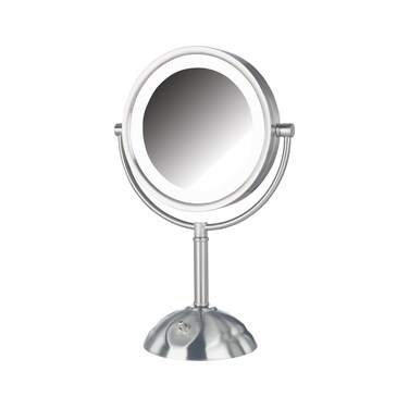 JERDON Tabletop Makeup Mirror with Lights 1X8X Magnification Nickel 85 Vanity Mirror Model HL8808NL