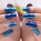MISUD Press on Nails Medium Coffin Glue on Nails with Blue Ombre Acrylic Bling Glitter Design 24 pcs
