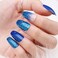 MISUD Press on Nails Medium Coffin Glue on Nails with Blue Ombre Acrylic Bling Glitter Design 24 pcs