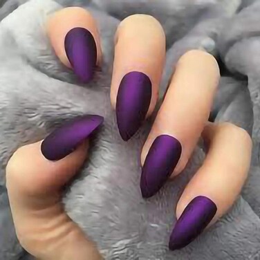 MISUD Press on Nails Medium Stiletto Glue on Nails with Goth Purple Acrylic Matte Gothic Design 24pcs
