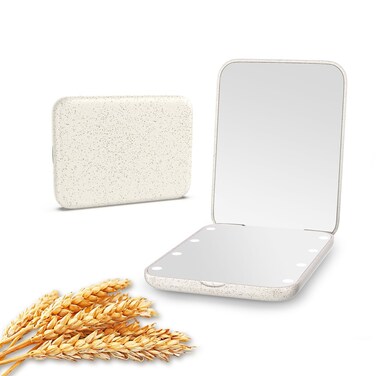 Kintion Wheat Straw Compact Mirror 1X3X Magnification Lighted Folding Portable EcoFriendly Great Gift