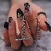 MISUD Press on Nails Medium Coffin Glue on Nails with Goth Black Flame Acrylic Gothic Cross Design 24 pcs