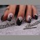 MISUD Press on Nails Medium Coffin Glue on Nails with Goth Black Flame Acrylic Gothic Cross Design 24 pcs