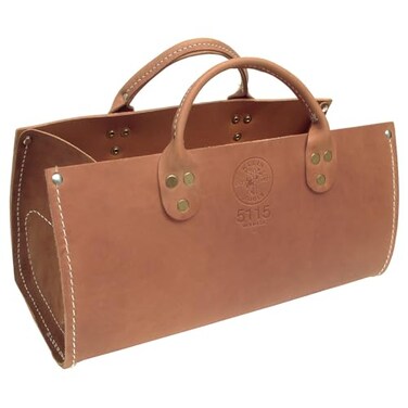 Klein Tools 5115 Tool Bag Leather Tote for Hand Tools is Extra Heavy Duty Organizer with Double Ply Bottom