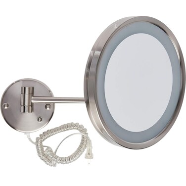 JERDON Lighted WallMounted Makeup Mirror Magnifying Mirror with LED Lights 5X Nickel Finish Model HL1016NL