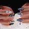 MISUD Press on Nails Medium Stiletto Glue on Nails with Goth Snake Acrylic Gothic Black White Design 24 pcs