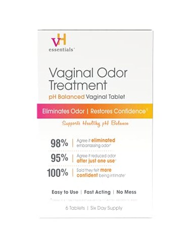 vH essentials Vaginal Odor Treatment - pH Balanced Vaginal Suppositories - 6 Tablets With Applicator, White