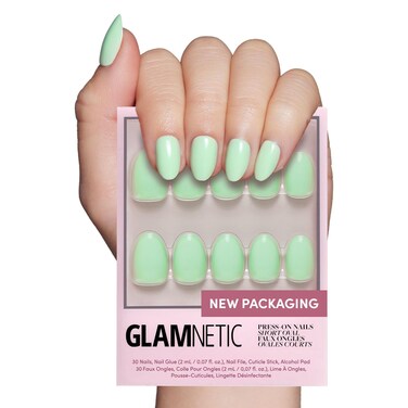 Glamnetic Press On Nails Mint Green Solid Opaque Pastel Green Short Oval Nails Reusable 15 Sizes 30 Nail Kit