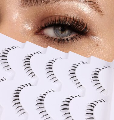 zanlufly False Eyelashes Bottom Lashes Wispy Natural Mink Lashes Clear Band DIY Lashes Reusable Soft Handmade Lashes Pack