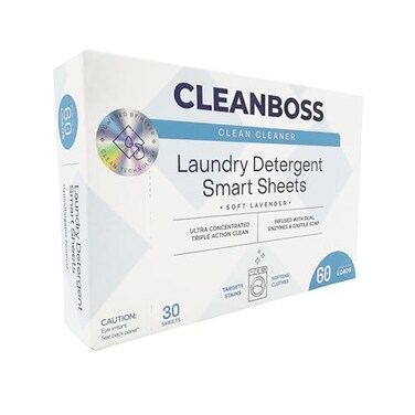 CleanBoss Clean Boss Laundry Detergent Sheets Smart Lavender Scent 60 Sheets Makes 120 Loads Liquidless Soap Fresh and Clean