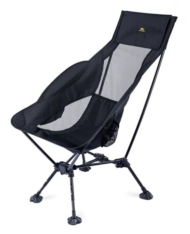 iClimb Ultralight Compact Camping Folding Beach Chair with AntiSinking Large Feet Black Triangular Frame High Back
