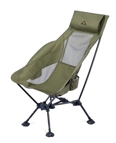 iClimb Ultralight Compact Camping Folding Beach Chair with AntiSinking Large Feet Green Triangular Frame High Back