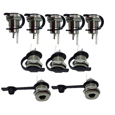 Lsgoodcare 10Pack 55 x 21 MM 8A10A DC Power Jack Socket Threaded Female Mount Connector Adapter with Dustproof Plug
