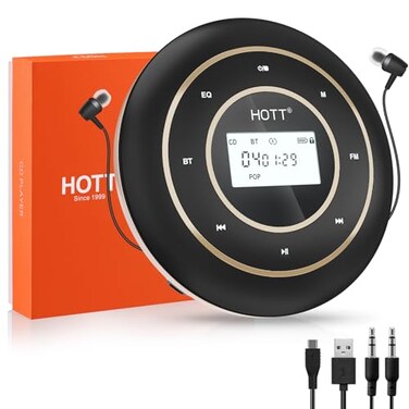 QDZ HOTT C105 Portable CD Player FM Transmitter Rechargeable Compact CD Player with Touch Buttons Backlit Display Black