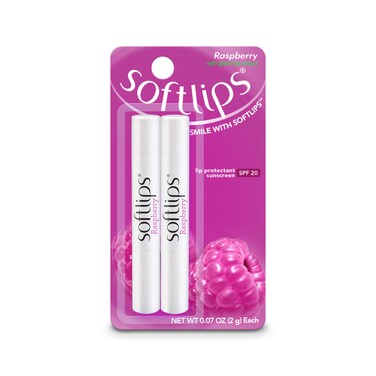 Softlips Raspberry Lip Balm with Green Tea Extract 2Pack with SPF 20 Hydrating Protection for Smooth Delicious Lips