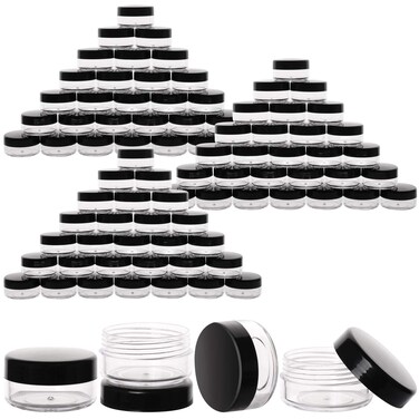 BTYMS 100 Count 10g Small Sample Containers with Lids Plastic Jar Cosmetic Jars Empty Makeup Jars Lip Balm Containers Black