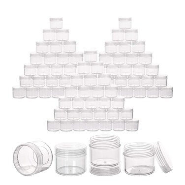BTYMS 100 Count Clear Plastic Sample Containers 20g Empty Jars Cosmetic Containers with Lids Leak Proof Lip Balm Containers